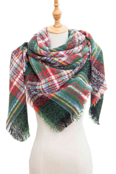 BEAUTIFUL I AM Plaid Raw Hem Polyester Scarf