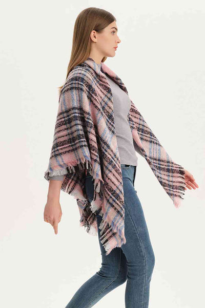 BEAUTIFUL I AM Plaid Raw Hem Polyester Scarf