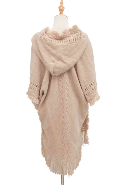 BEAUTIFUL I AM Fringe Hem Hooded Poncho