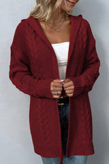 BEAUTIFUL I AM Cable-Knit Dropped Shoulder Hooded Cardigan