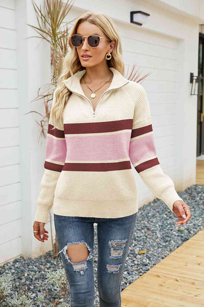 BEAUTIFUL I AM Quarter-Zip Collared Neck Sweater