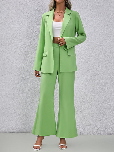 BEAUTIFUL I AM Long Sleeve Blazer and Flare Pants Set