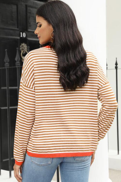 BEAUTIFUL I AM Striped Round Neck Drop Shoulder Shirt