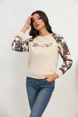 BEAUTIFUL I AM Camouflage Raglan Sleeve Sweatshirt