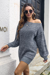 BEAUTIFUL I AM Drop Shoulder Lantern Sleeve Sweater Dress