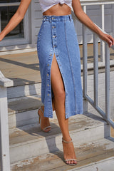 BEAUTIFUL I AM Split Buttoned Denim Dress Skirt