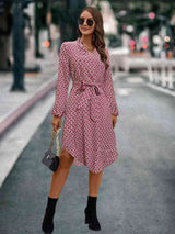 BEAUTIFUL I AM Printed Notched Tie Front Long Sleeve Dress