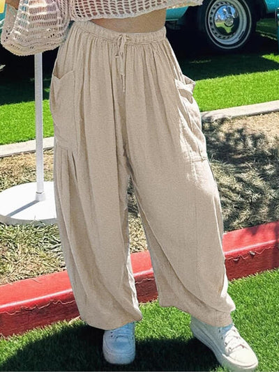 BEAUTIFUL I AM Drawstring Pocketed Wide Leg Pants