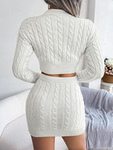 BEAUTIFUL I AM Cable-Knit Round Neck Top and Dress Skirt Sweater Set