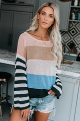 BEAUTIFUL I AM Color Block Boat Neck Dropped Shoulder Sweater