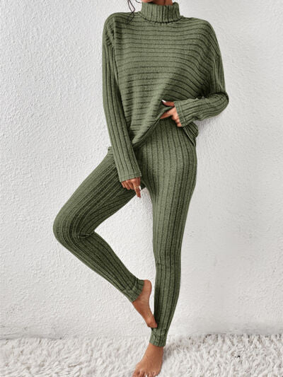 BEAUTIFUL I AM Ribbed Turtleneck Top and Pants Set