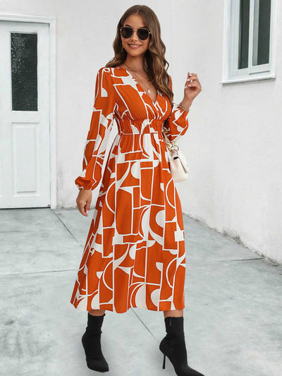 BEAUTIFUL I AM Surplice Neck Long Sleeve Midi Dress