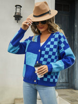 BEAUTIFUL I AM Plaid V-Neck Dropped Shoulder Cardigan