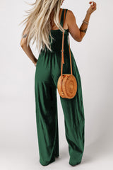 BEAUTIFUL I AM Smocked Square Neck Wide Leg Pants Jumpsuit with Pockets