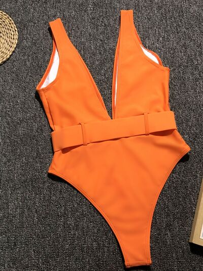 BEAUTIFUL I AM Plunge Wide Strap Sleeveless One-Piece Swimwear Swim Set