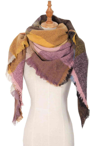 BEAUTIFUL I AM Plaid Raw Hem Polyester Scarf