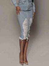 BEAUTIFUL I AM Distressed Slit Denim Skirt Dress