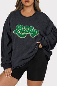 BEAUTIFUL I AM Plus Size LUCKY Round Neck Sweatshirt