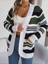 BEAUTIFUL I AM Striped Open Front Long Sleeve Cardigan