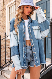 BEAUTIFUL I AM Raw Hem Button Up Denim Jacket with Pockets