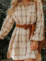 BEAUTIFUL I AM Plaid Collared Neck Long Sleeve Shirt Dress