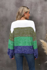 BEAUTIFUL I AM Color Block Round Neck Dropped Shoulder Sweater