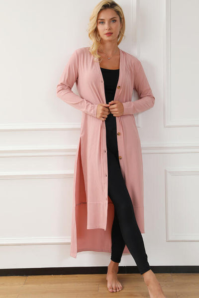 BEAUTIFUL I AM Button Up High-Low Long Sleeve Slit Cardigan