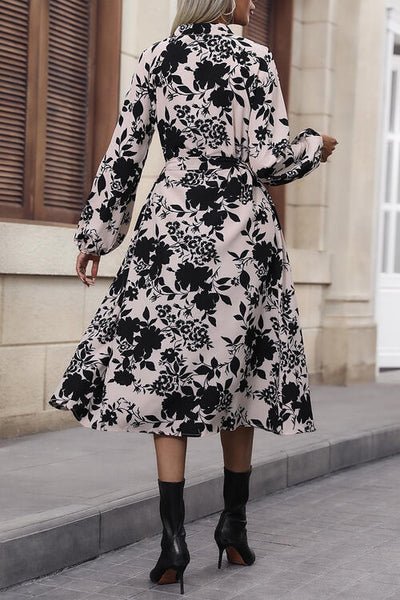 BEAUTIFUL I AM Floral Balloon Sleeve Tied Midi Dress