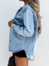 BEAUTIFUL I AM Distressed Snap Down Denim Jacket