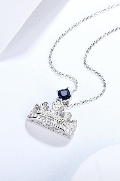 BEAUTIFUL I AM Jewelry Zircon Lab-Grown Sapphire Crown Shape Pendant Necklace