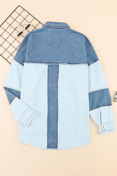 BEAUTIFUL I AM Raw Hem Button Up Denim Jacket with Pockets