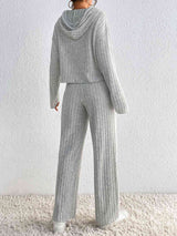 BEAUTIFUL I AM Drawstring Ribbed Hoodie and Straight Leg Pants Set