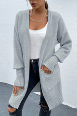 BEAUTIFUL I AM Open Front Dropped Shoulder Pocketed Cardigan