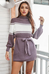 BEAUTIFUL I AM Contrast Tie Front Long Sleeve Sweater Dress