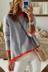 BEAUTIFUL I AM Striped Round Neck Drop Shoulder Shirt