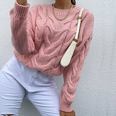 BEAUTIFUL I AM Cable-Knit Round Neck Long Sleeve Sweater