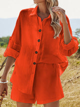 BEAUTIFUL I AM Texture Button Up Shirt and Shorts Set