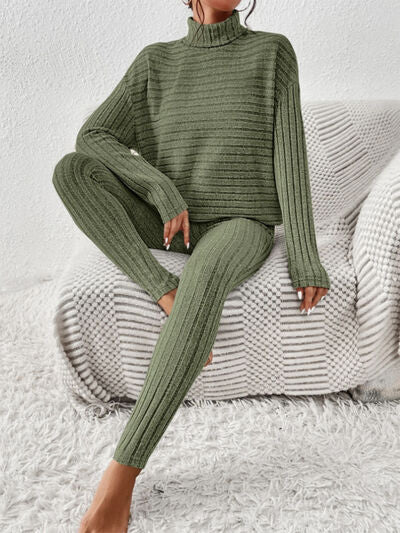 BEAUTIFUL I AM Ribbed Turtleneck Top and Pants Set