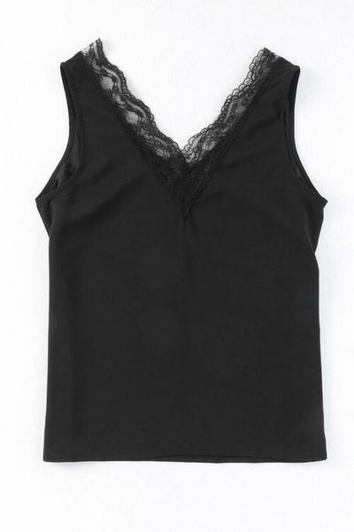 BEAUTIFUL I AM Lace Detail V-Neck Tank Shirt