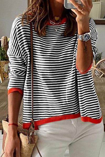 BEAUTIFUL I AM Striped Round Neck Drop Shoulder Shirt