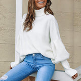 BEAUTIFUL I AM Turtleneck Lantern Sleeve Dropped Shoulder Sweater