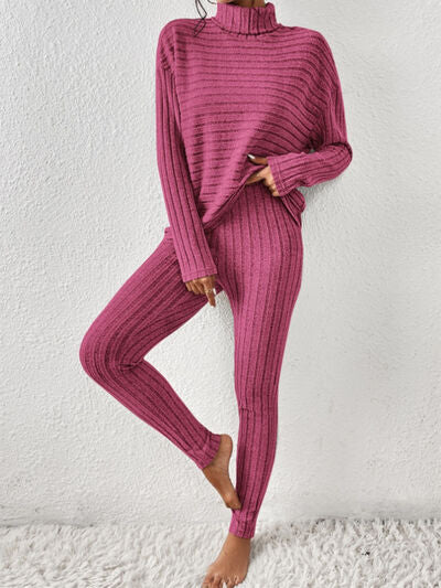 BEAUTIFUL I AM Ribbed Turtleneck Top and Pants Set