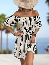 BEAUTIFUL I AM Printed Off-Shoulder Smocked Waist Dress