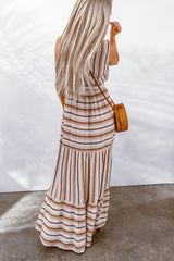 BEAUTIFUL I AM Striped Tie Waist Slit Sleeveless Dress