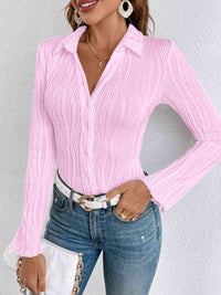 BEAUTIFUL I AM Collared Neck Long Sleeve Shirt