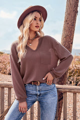 BEAUTIFUL I AM V-Neck Dropped Shoulder Waffle-Knit Blouse Shirt