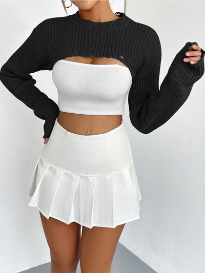 BEAUTIFUL I AM Distressed Long Sleeve Cropped Sweater