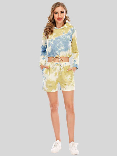 BEAUTIFUL I AM Tie-Dye Drawstring Hooded Top and Shorts Set