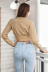 BEAUTIFUL I AM Round Neck Long Sleeve Cropped Sweater