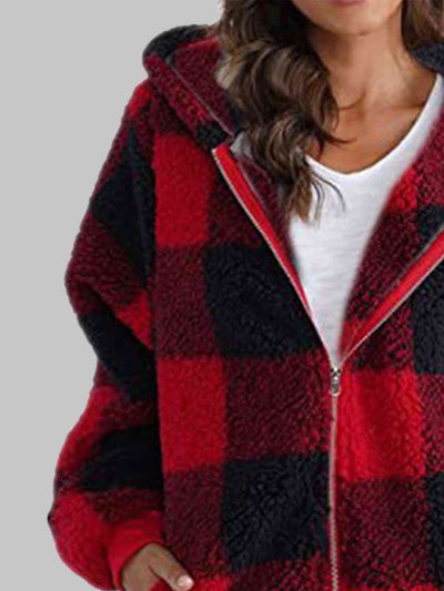 BEAUTIFUL I AM Plaid Zip-Up Hooded Jacket with Pockets